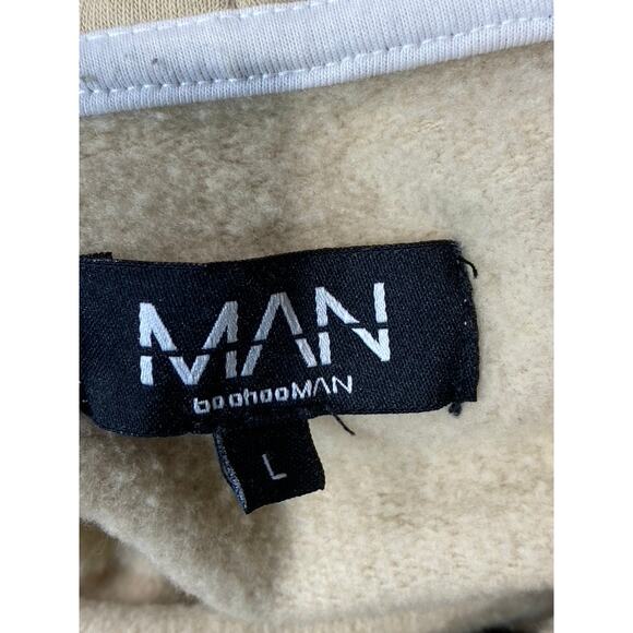 MAN BOOHOOMAN Men's Tan Colorblock Sleeve Pullover Hoodie SZ L - Picture 10 of 12